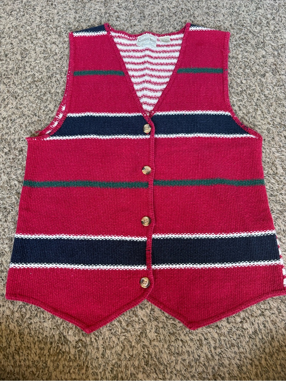 Copper Key VTG Red Striped Button-Front Knit Vest